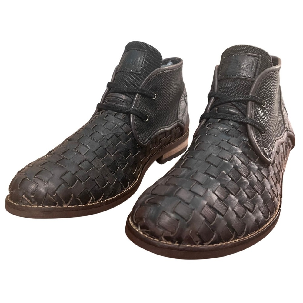 Leather Woven Ankle Boots Casual Lace Up Comfort Brown Mens Size 10‎